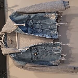 Tractr girls cropped denim and sweatshirt jacket